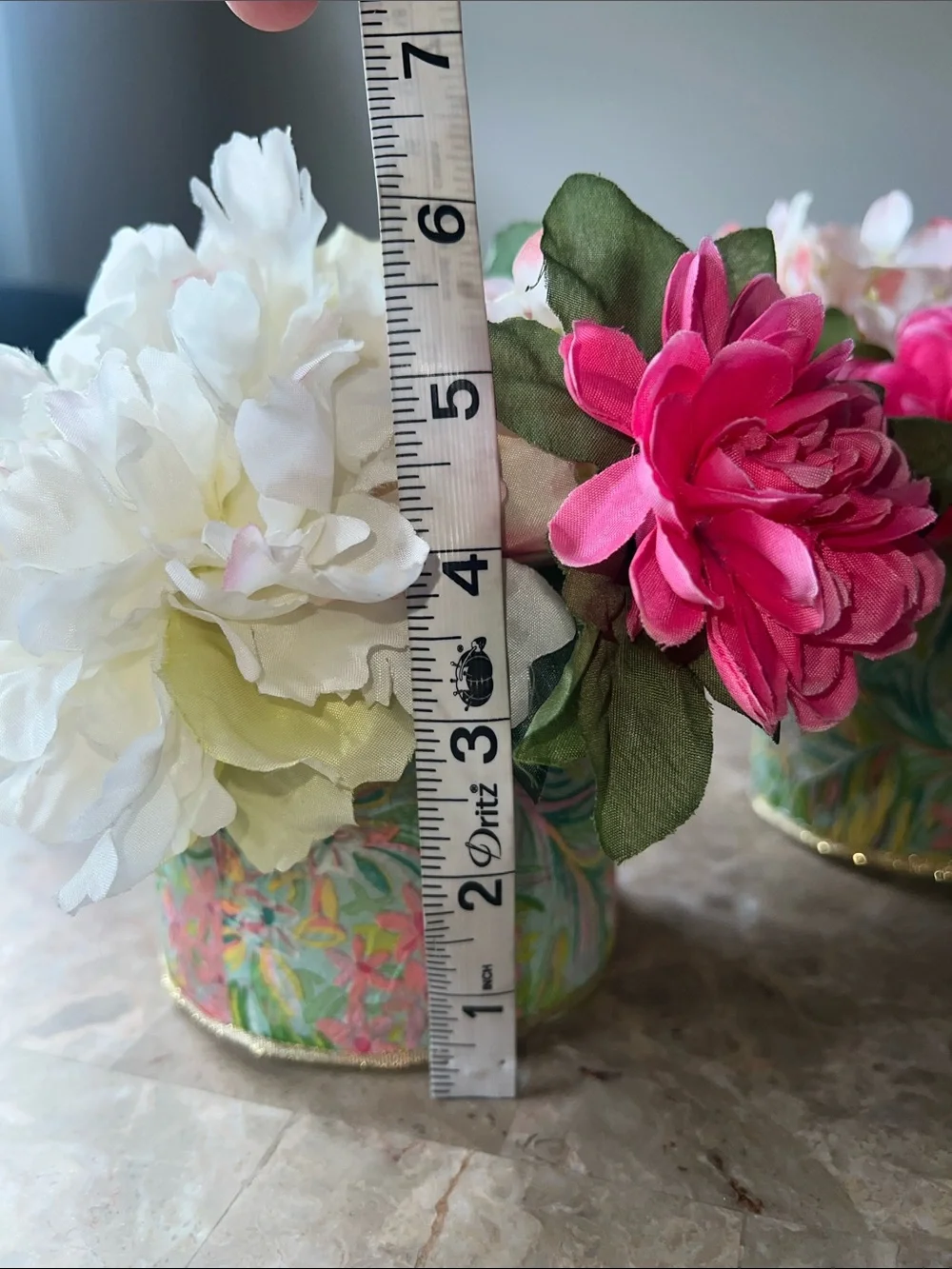 Handmade Floral Pink & White Artificial Arrangement in Decorative Green Vase Set